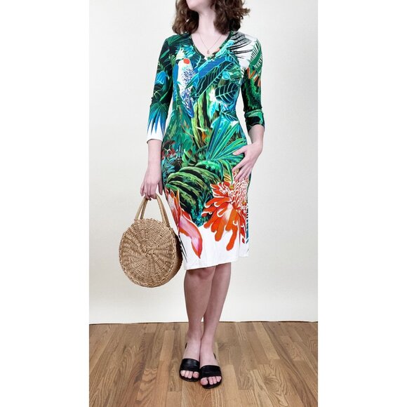 Roberto Cavalli Tropical Floral & Animal Print Midi Dress Cocktail Party Beach - Picture 1 of 13